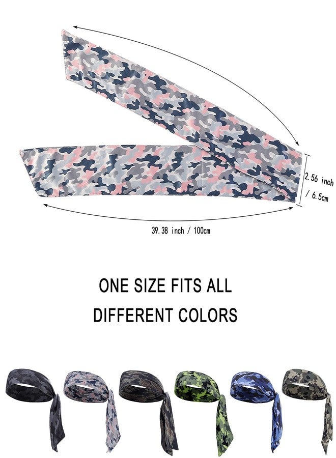 ONEYE 6 Pieces Head Tie Headbands for Men Women Sport Tie Back Bandanas Camo Hair Band Athletic Sweatbands for Tennis Running Ninja Karate Basketball - Image 4